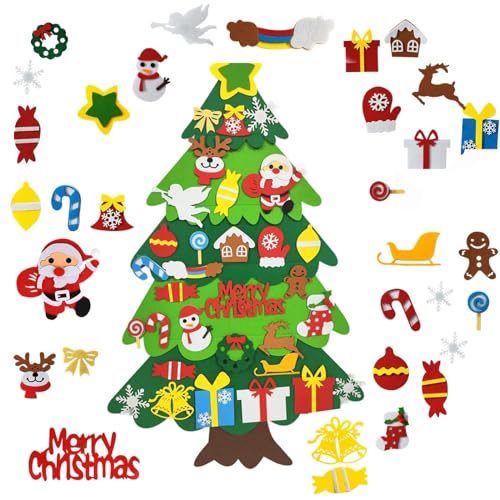 Filz Weihnachtsbaum,Weihnachtsbaum Mit 32 Pcs Abnehmbaren Hängenden Ornamenten, DIY Weihnachtsbaum Dekoration Hängend Dekor,Für Kinder Weihnachten Geschenk von SIMEIXI