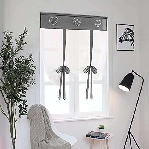 SIMPVALE 1 Stück Raffrollo Vorhang – Stickerei Raffrollo Schatten – Durchsichtige Vorhänge Tüll Panels Fenster Abdeckung für Schlafzimmer, Badezimmer, Küche, grau, Width 80cm / Height 140cm von SIMPVALE