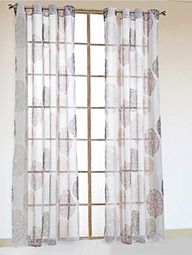 SIMPVALE 2 Stück Vorhänge Voile transparent blumengabeln Ösen Geometrische Elegant für Tür Fenster Balkon Wohnzimmer Breite 140 cm, braun, Höhe 225cm von SIMPVALE