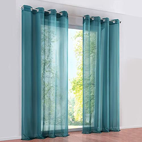 SIMPVALE 2 Stücks Voile Vorhänge transparentem mit Ösen Schlaufenschal Gardinenschals für Fenster Balkon Wohnzimmer(Blau, Breite 140 cm/Höhe 225 cm) von SIMPVALE