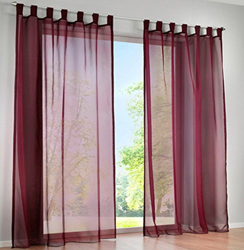 SIMPVALE 2 Stücks Voile Vorhänge zu Gürtelschlaufe transparent Vorhänge Fenster Balkon aus Tüll Breite 140cm, Polyester, Weinrot, Höhe 245cm von SIMPVALE