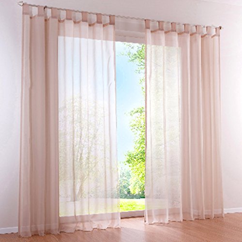 SIMPVALE 2 Stücks Voile Vorhänge zu Gürtelschlaufe transparent Vorhänge Fenster Balkon aus Tüll Breite 140cm, Polyester, kaki, Höhe 225cm von SIMPVALE