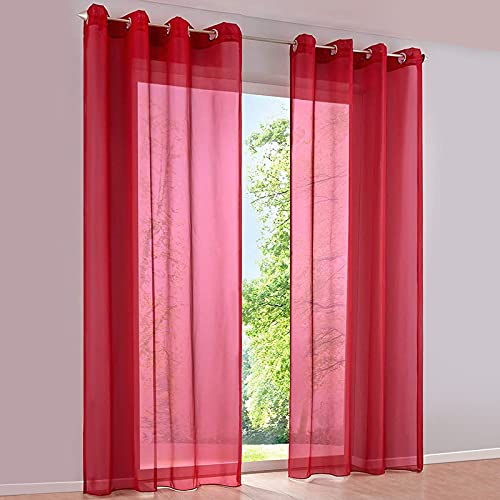 SIMPVALE 2 Stücks Vorhänge aus halbtransparentem Voile, mit Ösen, für Fenster, Balkon, Wohnzimmer,140cm x 225cm,Rot von SIMPVALE