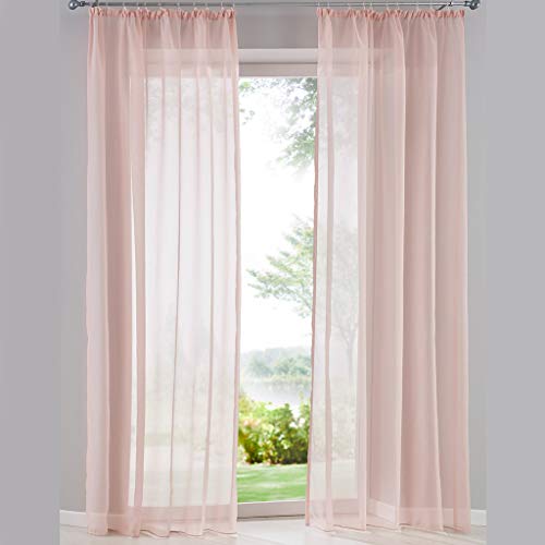 SIMPVALE 2er Set Vorhang durchsichtig Einfarbig Voile-Vorhänge mit Schienenhaken für Gardinen Schlafzimmer Wohnzimmer Balkon, Rosa, 140X260 cm von SIMPVALE