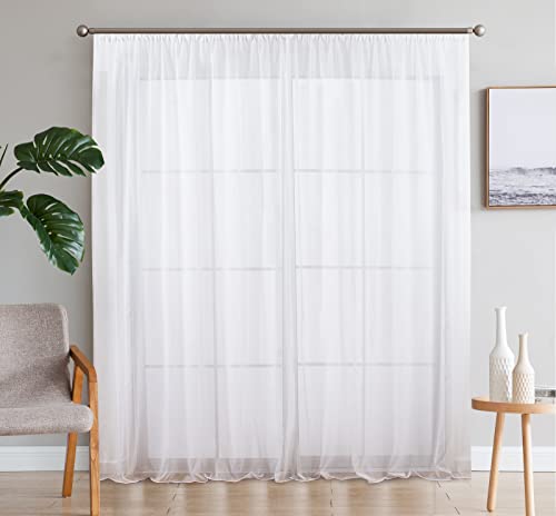 SIMPVALE 2er Set Vorhang durchsichtig Einfarbig Voile-Vorhänge mit Schienenhaken für Gardinen Schlafzimmer Wohnzimmer Balkon, Weiß, 140X225 cm von SIMPVALE