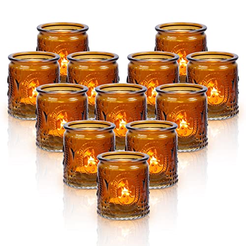 SISVIV 12er Set Teelichtgläser Vintage Teelichthalter Glas Kerzenhalter Set kerzengläser für Hochzeit, Urlaub, Garten, Weihnachten, Haus Dekoration (braun) von SISVIV