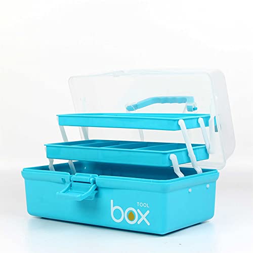 Medikamenten-Aufbewahrungsbox aus Kunststoff mit Fächern, tragbare Medikamententenkiste, faltbar, 3-lagig, für Kunst, Farben, Nähen von SJH