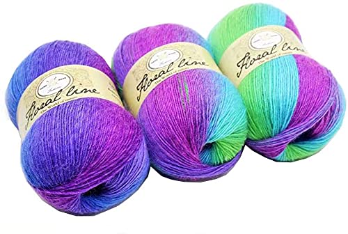 Mehrfarbige Wollknäuel in Regenbogenfarben, Grobstrick, Doppel-Pom-Pom-farbig, weiche Wolle zum Stricken, Häkeln, Weben, DIY-Projekte, 3 x 100 g von SJH