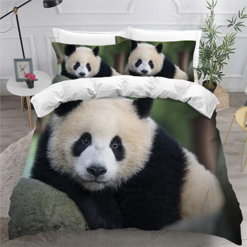 SK-YBB Bettwäsche 155x220 Panda Bettwäsche Kind Junge Mädchen Microfase Bettbezug Schwarz-weißer Panda 3D Druck Kinderbettwäsche Mit Reißverschluss Und Kissenbezug von SK-YBB