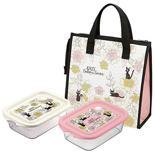 Studio Ghibli Bento Box – Kiki's Delivery Service – JIJI Elegance – Set mit 16 Unzen japanischen Lunchbox (2 Stück Bento, Vliesstoffbeutel) Rosa, Elfenbein von SKATER