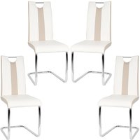 4 er-set Esszimmerstühle Set Freischwinger Stühle Schwingstuhl Hochlehner Esszimmer Kunstleder [Weiß und Beige] von SKECTEN