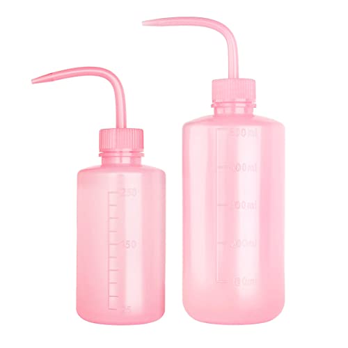 250 ml + 500 ml Kunststoff-Sicherheits-Waschflasche, rosa Labor-Quetschflasche mit schmaler Öffnung und Skala-Etiketten, Spritzflasche für Pflanzenblumen, Sukkulenten-Bewässerung – 2 Packungen von SKYPRO