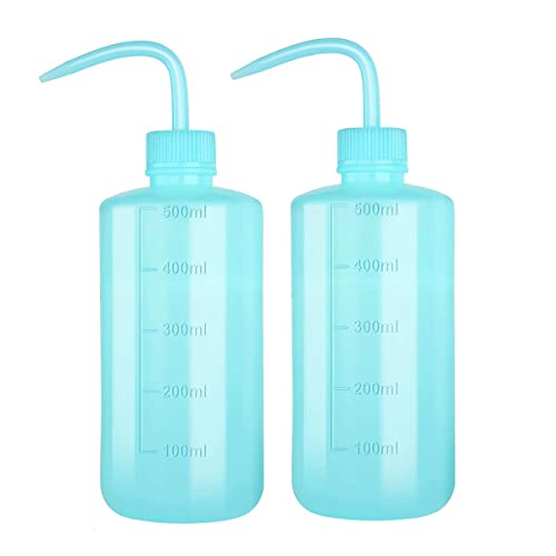 500 ml Kunststoff-Sicherheits-Waschflasche, blaue Labor-Quetschflasche mit schmaler Öffnung und Skala-Etiketten, Spritzflasche für Pflanzenblumen, Sukkulenten-Bewässerung – 2 Packungen von SKYPRO