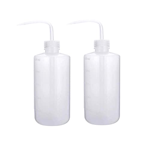 500 ml Kunststoff-Sicherheits-Waschflasche, transparente weiße Labor-Quetschflasche mit schmaler Öffnung und Skala-Etiketten, Spritzflasche für Pflanzenblumen, Sukkulenten-Bewässerung – 2 Packungen von SKYPRO