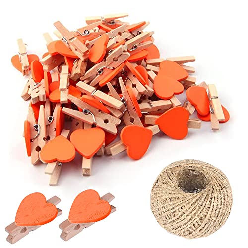 Mini-Wäscheklammern aus Holz, mit Herz, mehrfarbig, klein, 3 cm Herz-Foto-Clips, kleine Wäscheklammern mit Schnur für Fotos, Basteln, Hochzeits- und Babyparty-Dekoration, 100 Stück von SKYPRO