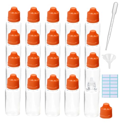 SKYPRO 20 Stück 5 ml transparente leere Kunststoff-Tropfflaschen für Flüssigkeiten (orangefarbene Abdeckung) von SKYPRO