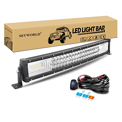 SKYWORLD Gebogen LED Arbeitsscheinwerfer Bar, 22 Zoll 56cm 270W Zusatzscheinwerfer Led Lichtleiste Offroad Lampe mit 12V Rocker kabelbaum kit für Auto SUV ATV UTV LKW 4x4 Nebelscheinwerfer von SKYWORLD