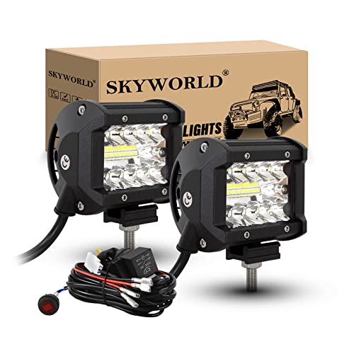 SKYWORLD LED Arbeitsscheinwerfer Bar 2 X 10cm 60W LED Scheinwerfer 12V 24V Arbeitslicht Zusatzscheinwerfer mit Kippschalter Kabelbaum für Auto Offroad Traktor PKW LKW SUV UTV ATV von SKYWORLD