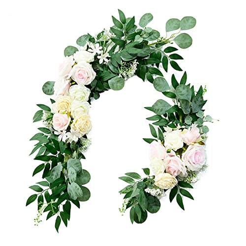 SLDHFE 2 stücke Künstliche Hochzeit Bögen Künstliche Rose Blumen Dekorative Girlande Rose Pfingstrose Eukalyptusblätter Blumenarrangement Girlande für Dekorationen von SLDHFE