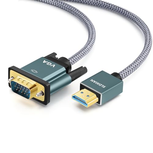 SLDXIAN HDMI auf VGA Kabel, HDMI zu VGA Kabel (Stecker auf Stecker) 1080P Vergoldet & Aluminiumschale Konverter Nylon geflochten Kompatibel für Desktop, Laptop, PC, Monitor, Projektor, HDTV (1.8M) von SLDXIAN