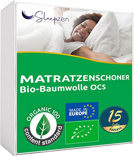 Matratzenschoner Bio-Baumwolle 135x190cm Molton OCS® Oeko-TEX® Zertifiziert, 100% Baumwolle Naturfleece Gesund und leise, Matratzenauflage Nicht Wasserabweisend - Hergestellt in EU von SLEEPZEN
