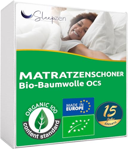 Matratzenschoner Bio-Baumwolle 160x200cm Molton OCS® Oeko-TEX® Zertifiziert, 100% Baumwolle Naturfleece Gesund und leise, Matratzenauflage Nicht Wasserabweisend - Hergestellt in EU von SLEEPZEN