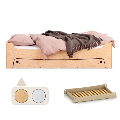 smartwood TILA 10 Kinderbett 90x200 mit Lattenrost und Ausziehbett - Holz Kinderbett für Jungen & Mädchen - Montessori Bett mit Lattenrost 200x90 cm - Naturalholz von smartwood