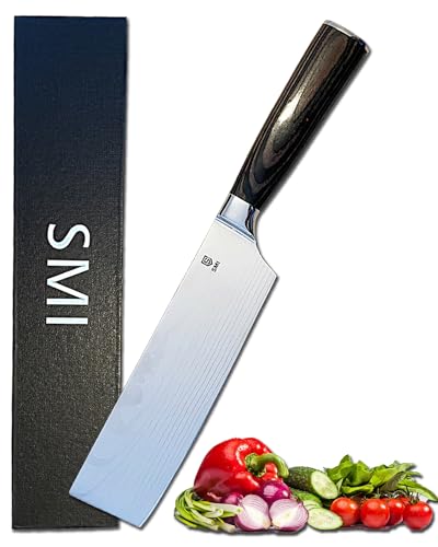 SMI 7 Zoll Nakiri Messer Hackmesser küchenmesser Kochmesser Pakkaholz Griffe für Haus und Küche von SMI