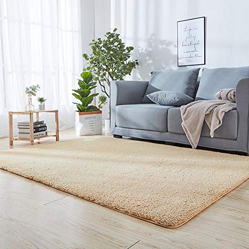 Hochflor Shaggy Teppich wohnzimmerteppich Langflor - Teppiche für Wohnzimmer flauschig Shaggy Schlafzimmer Bettvorleger Outdoor Carpet - Beige 100 x 140 cm von SODKK