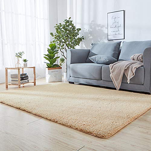 Hochflor Shaggy Teppich wohnzimmerteppich Langflor - Teppiche für Wohnzimmer flauschig Shaggy Schlafzimmer Bettvorleger Outdoor Carpet - Beige 110 x 130 cm von SODKK