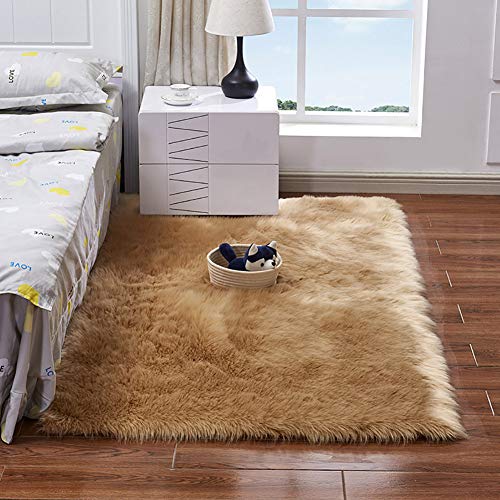 SODKK Lammfell-Teppich Sofa Matte, mit 8 Matten Greifer rutschfeste Preiswert für Schlafzimmer Esszimmer Flur Kinderzimmer (Dunkelblau 100 x 140 cm) von SODKK