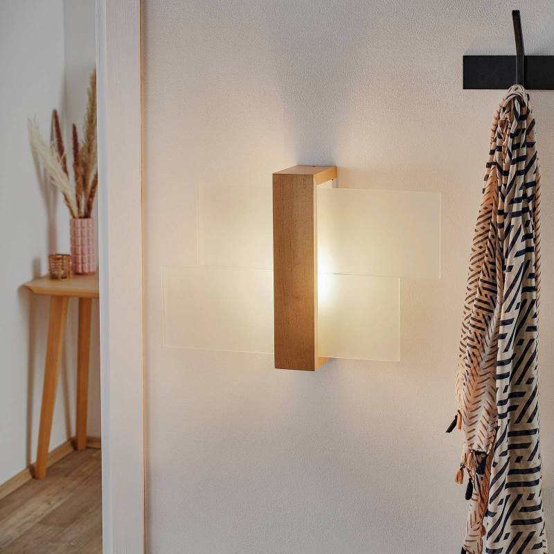 Wandleuchte Shifted 1, Glas und helles Holz von SOLLUX LIGHTING