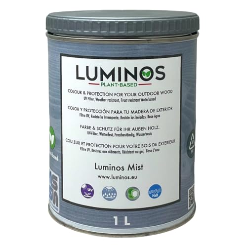 Luminos LUM1101 - MIST - Biopolymer-Lasur auf Wasserbasis. Verwendung für Holz im Außenbereich - Grau Mist 1L von SOLRAC COATINGS