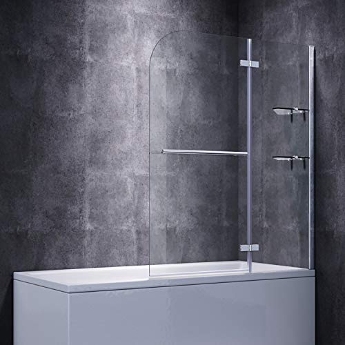 SONNI Duschwand für badewanne 120x140cm (BxH) mit Handtuchhalter + Eckregal,Duschwand Badewannenaufsatz, Duschtrennwand von SONNI