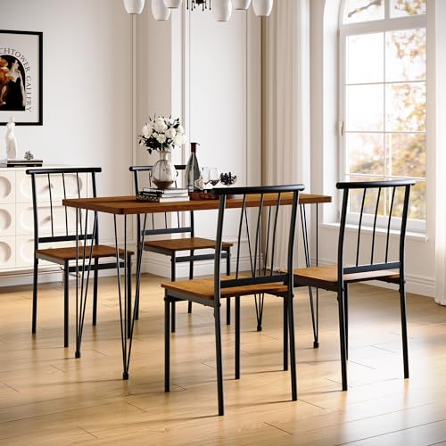 SONNI Esstisch mit 4 Stühlen, Essgruppe Sitzgruppe mit Solider Stahlrahmen, Esszimmermöbel Küche für 4 Personen, Vintage Dunkelbraun von SONNI