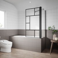 Badewannenaufsatz faltbar Schwarz Badewannenfaltwand nano Glas esg 6mm Duschabtrennung für Badewannen Höhe:140 cm mit Seitenwand 70x140 cm - Sonni von SONNI