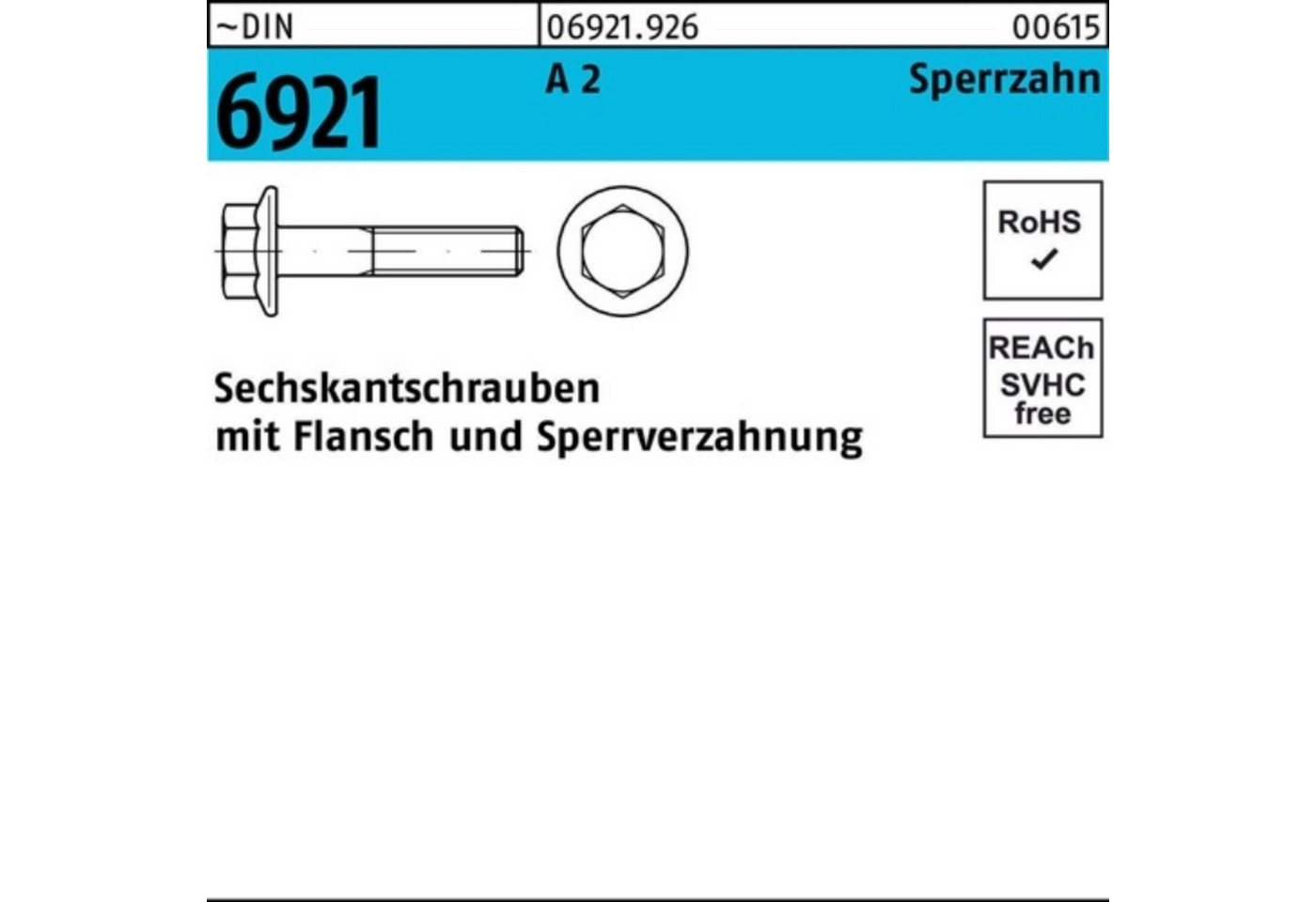 Reyher Sechskantschraube 200er Pack Sechskantschraube DIN 6921 Flansch M8x 40 A 2 Sperrzahnung von Reyher