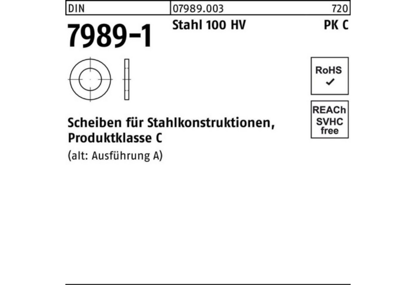 Reyher Unterlegscheibe 100er Pack Unterlegscheibe DIN 7989-1 27/30x 50x8 Stahl 100HV 50 Stüc von Reyher