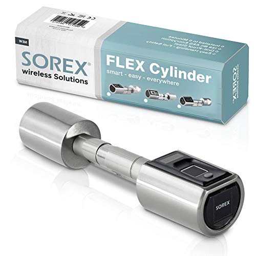 SOREX FLEX Elektronisches Türschloss mit Fingerabdruck, Smartes Schloss mit Schließzylinder, Fingerprint | Standardlänge Silber von SOREX wireless Solutions