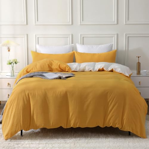 SOULFUL Bettwäsche 135x200 Baumwolle 4 Teilig, Bettwäsche-Sets Gelb mit Reißverschluss, Ähnliche Textur wie Stone Washed Leinen, Enthält 2 Bettbezug 135x200 und 2 Kissenbezug 80x80 von SOULFUL