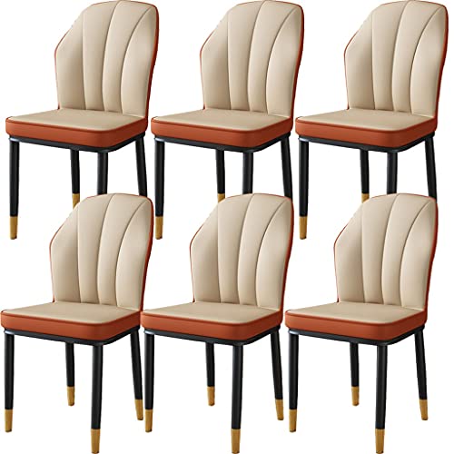 SOYDAN Retro-Esszimmerstühle, wasserdicht, PU-Leder, 6 Stück, mit Metallbeinen für Büro, Lounge, Esszimmer, Küche, Schlafzimmer (Farbe: Weiß + Orange) von SOYDAN