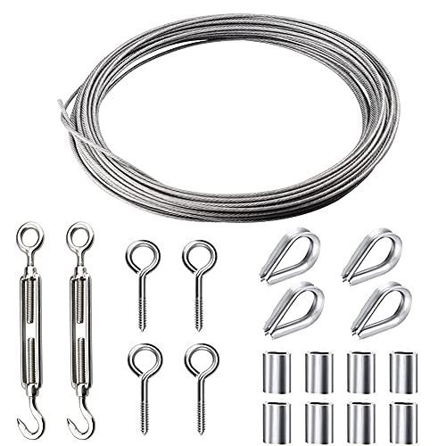 SPEACOUR 15M Edelstahl Drahtseil Set PVC Ummantelt 304 Edelstahl Stahlseil 2MM Gartendraht Kit Outdoor Edelstahlseil mit Ösenschraube, Drahtseil Kauschen, Drahtspanner, Aluminium-Crimpschlaufe von SPEACOUR