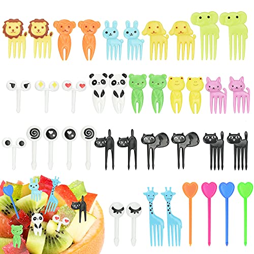 SPEACOUR 40 Stück Obstgabeln Mini Tiere Zahnstocher Sticks Bento Food Picks Plastikzahnstocher Wiederverwendbar Obstspieße Niedlichen Dessertgabeln Cartoon Fruit Picks für Party Gebäck von SPEACOUR