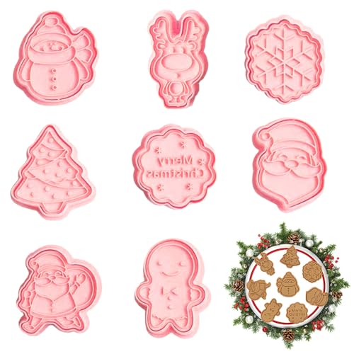 SPEACOUR 8er Pack Weihnachtsplätzchenausstecher Plastikstempel Ausstecher Weihnachtsset für Motivtorten Tortendeko Kekse Backen Küchenzubehör von SPEACOUR