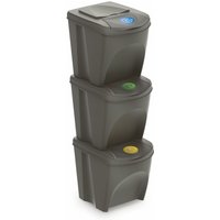 Sortibox Mülleimer mit Deckel 3er Set - 25 l / steingrau - Müll Trennsystem Abfall Trenner stapelbar von SPETEBO