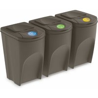 Xl Sortibox Mülleimer mit Deckel 3er Set - 35 l / steingrau - Müll Trennsystem Abfall Trenner stapelbar von SPETEBO