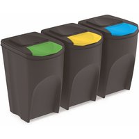 Xl Sortibox Mülleimer mit Deckel 3er Set - 35 l / anthrazit - Müll Trennsystem Abfall Trenner stapelbar von SPETEBO
