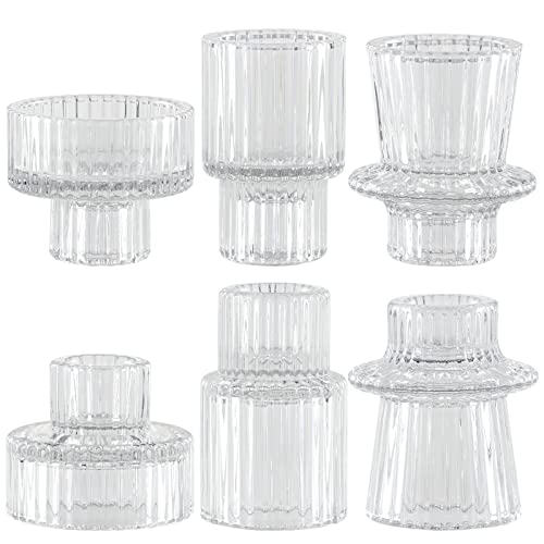 SPETYORT Kerzenhalter aus Glas, 3 Stück, Glas Kerzenständer für Tischdekoration, Mehrzweck-Dekoration, dekorativer Kerzenhalter für Säulen/Spitzen/Teelichtern (Durchsichtig, 6PCS) von SPETYORT