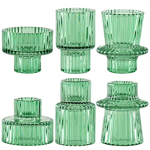 SPETYORT Kerzenhalter aus Glas, 3 Stück, Glas Kerzenständer für Tischdekoration, Mehrzweck-Dekoration, dekorativer Kerzenhalter für Säulen/Spitzen/Teelichtern (Grün, 6PCS) von SPETYORT
