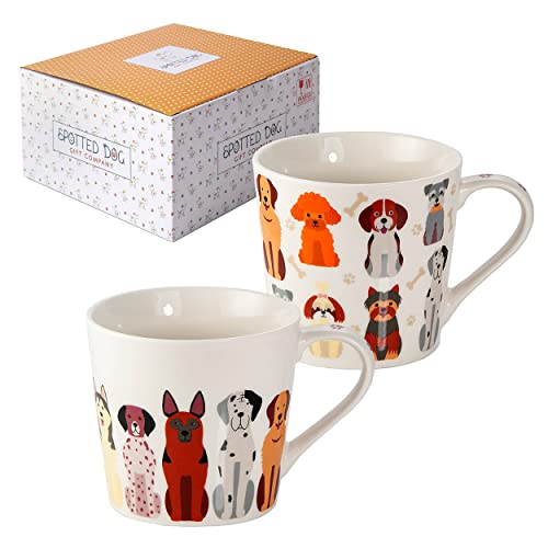 SPOTTED DOG GIFT COMPANY Kaffeebecher mit Hunde-Motiv, Tassen Set aus Keramik, Niedliche Kaffeetassen, Hund Küchenzubehör, Geschenke für Hundeliebhaber Hundemama, 2 x 380ml von SPOTTED DOG GIFT COMPANY